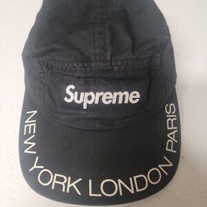 SUPREME Worldwide Visor Print Camp Cap Black Hat Adjustable S/S 2018 OSFA
